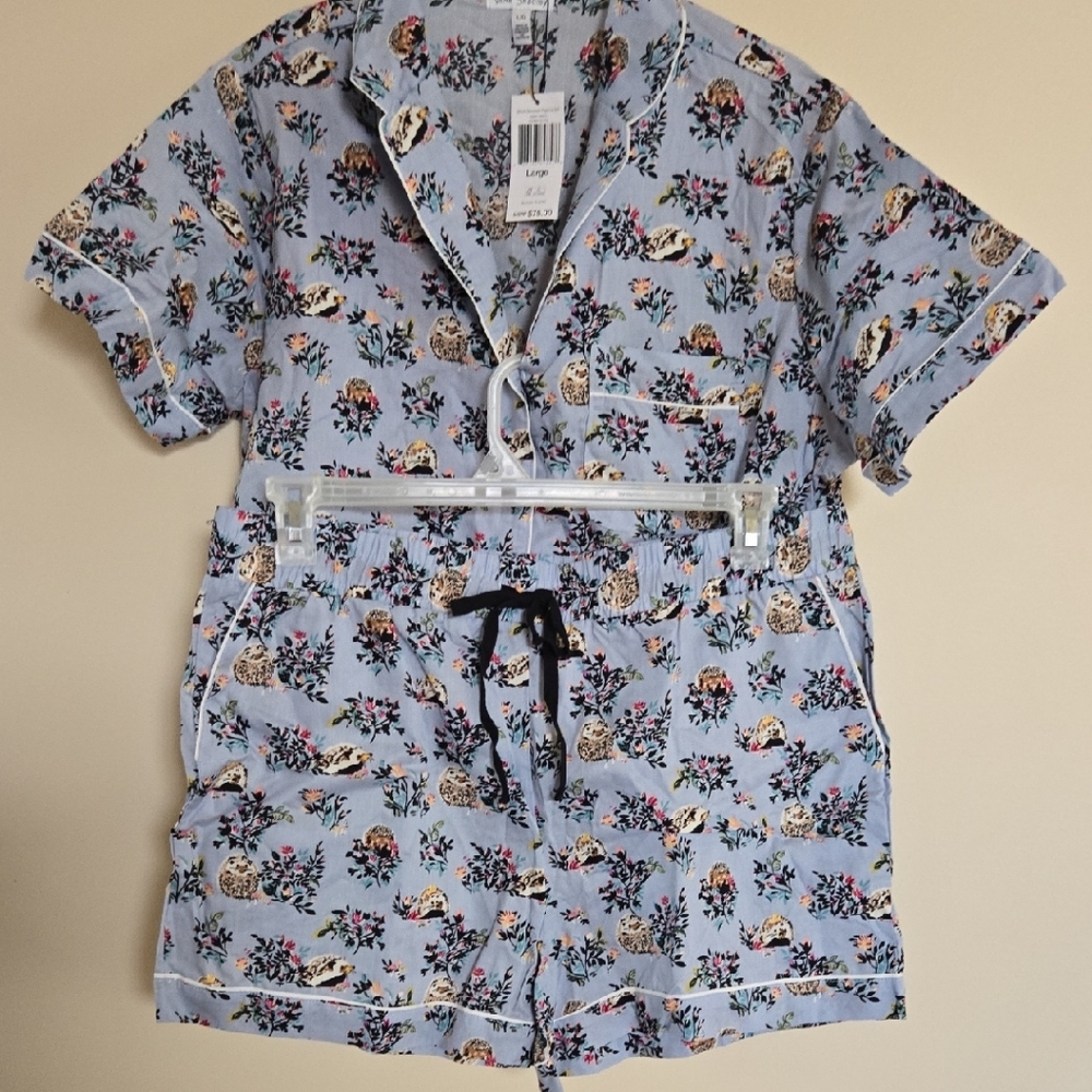 Vera Bradley Light Blue Floral Short Pajama Set with Contrast Trim